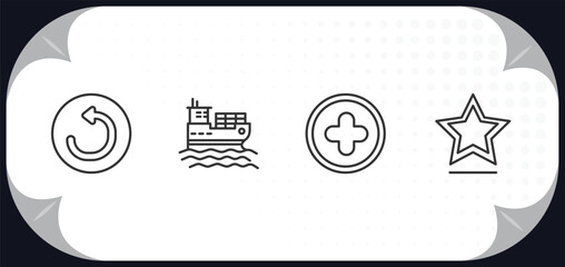 Poster - outline icons set - ultimate glyphicons concept. refresh curve arrows, cargo boat, plus button, star
