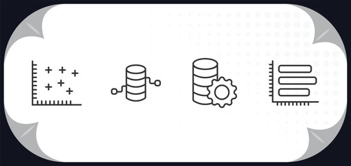 Poster - outline icons set - user interface concept. spotted data, data analytics cylinder, data analytics ti