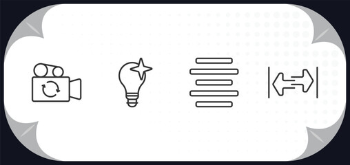 Poster - outline icons set - user interface concept. switch video, new idea, justify, width.