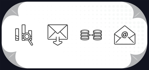 Poster - outline icons set - user interface concept. data analysis, mail inbox, data collection, email opened envelope.