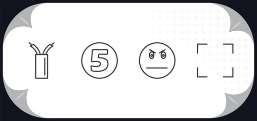 Poster - outline icons set - user interface concept. wiring, number, angry smile, corners.