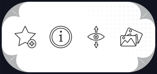 Poster - outline icons set - user interface concept. add to favorite, information, perspectives, image variant.