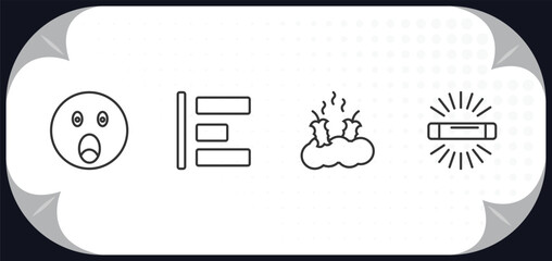 Poster - outline icons set - user interface concept. shocked smile, object alignment, rubbish, fluorescent.
