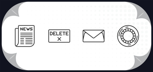 Poster - outline icons set - user interface concept. folded newspaper, delete button, letter envelope, hue circle.