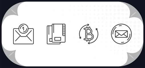 Poster - outline icons set - user interface concept. new email envelope, office folders, digital currency, email envelope button.