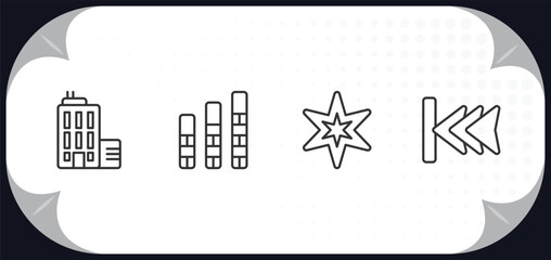 Poster - outline icons set - user interface concept. offices, vertical bar, pointed star, backward track.