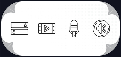 Poster - outline icons set - user interface concept. slide to unlock, video edition, record voice button, volume button.