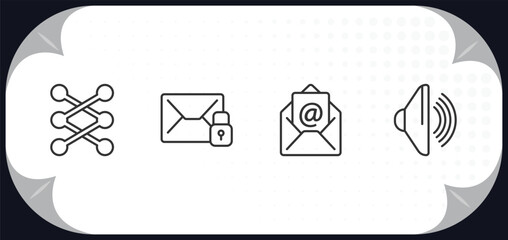 Poster - outline icons set - user interface concept. lace, unlock envelope, email evelope, loud audio.