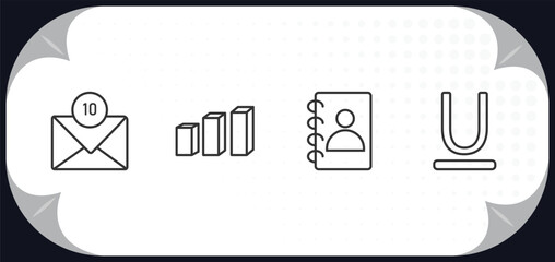Poster - outline icons set - user interface concept. unread mail, 3d bars, contact notebook, underline.