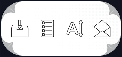 Poster - outline icons set - user interface concept. file inbox, task list, letter size, open envelope.