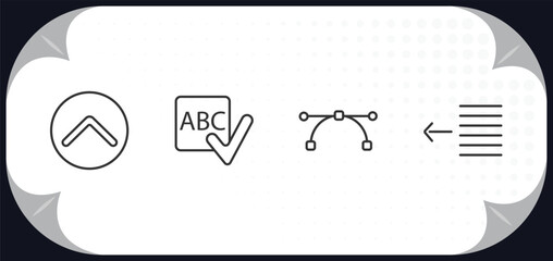 Poster - outline icons set - user interface concept. top button, spellcheck, anchor point, text out.