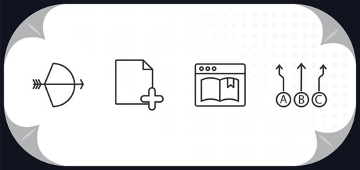 Poster - outline icons set - user interface concept. archer, new page, ribbon from a book, abc item chart.