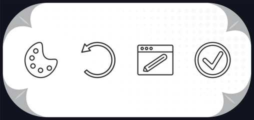 Poster - outline icons set - user interface concept. painter palette, rotate left, gross pencil, round done button.