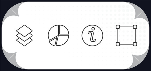 Poster - outline icons set - user interface concept. layer button, pie chart organization, information button, metrize.