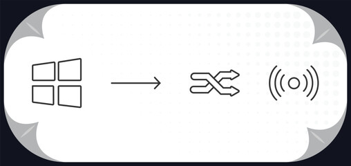 Poster - outline icons set - user interface concept. window graphic, slim right, crossed arrows, .
