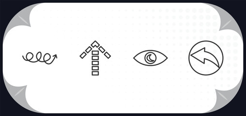 Poster - outline icons set - user interface concept. arrow with scribble, up broken line arrow, viewer, back arrow.