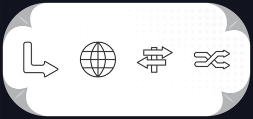 Poster - outline icons set - user interface concept. down right arrow, worldgrid, road, crossover.