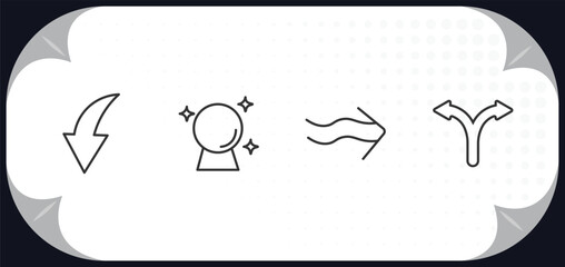 Poster - outline icons set - user interface concept. curved downward arrow, psychic, undulating arrow, bifurcation.