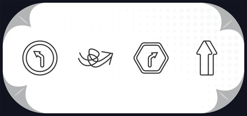 Poster - outline icons set - user interface concept. left curve, sketch loop arrow, turn left only, 3d up arrow.