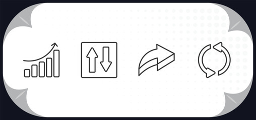 Poster - outline icons set - user interface concept. increase success, elevator arrows, 3d forward arrow, looping arrows.
