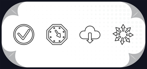 Poster - outline icons set - user interface concept. right, corner widget, download data, expand arrows.