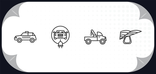 Poster - outline icons set - transportation concept. taxi, electric car, tow truck, hang glider.