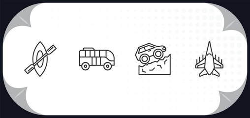 Poster - outline icons set - transportation concept. rowing, modern bus, off road, army airplane.