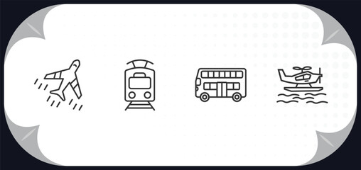 Poster - outline icons set - transportation concept. jetliner, tram, double decker bus, hydroplane.