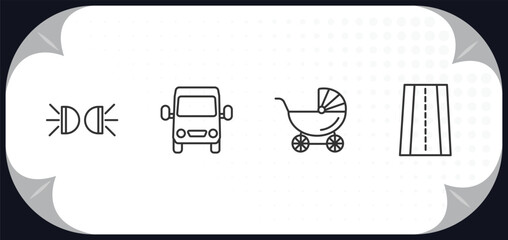 Poster - outline icons set - transport concept. car lights, van front view, baby trolley, road with broken li