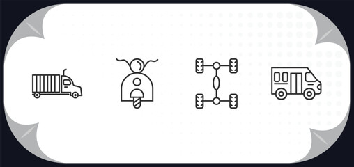Poster - outline icons set - transport concept. trucking, scooter bike, chassis, school van.
