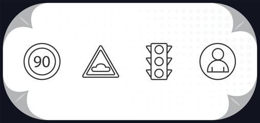 Poster - outline icons set - traffic signs concept. speed limit, hump or rough, traffic lights, waiting.