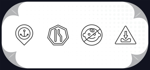 Poster - outline icons set - traffic signs concept. port, narrow lane, no children, pothole.