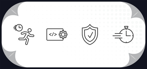 Poster - outline icons set - time management concept. rush, develop, protect, hurry.