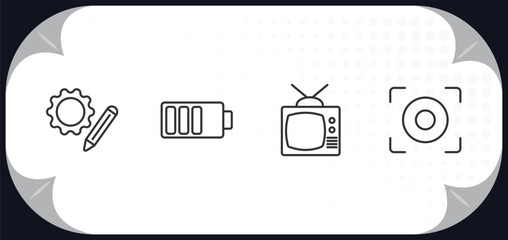 Poster - outline icons set - technology concept. customize, baterry, old television, center focus.