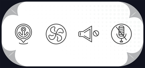 Poster - outline icons set - technology concept. dock, ventilating fan, no audio, microphone interface.