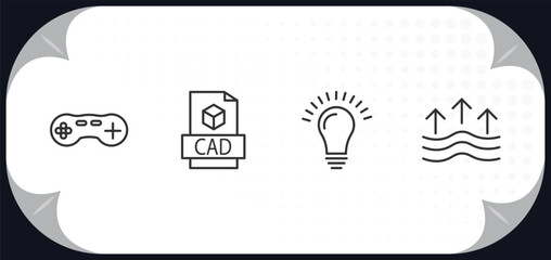 Poster - outline icons set - technology concept. wireless gadget, cad, light on, evaporation.