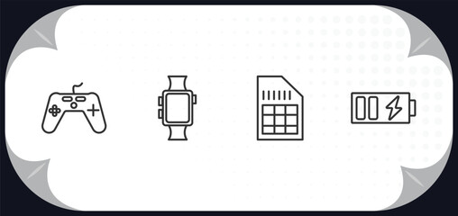 Poster - outline icons set - technology concept. antique gamepad, smart watch, big, battery power.