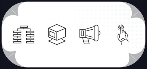 Poster - outline icons set - technology concept. type hierarchy, virtual box, call to action, click through rate.