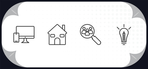 Poster - outline icons set - strategy concept. responsive, house, human resources, creative.