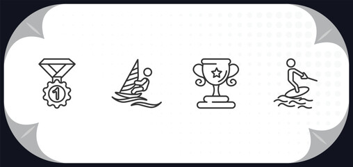 Poster - outline icons set - sports concept. champion, man windsurfing, sport trophy, water ski.
