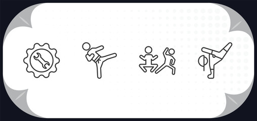 Poster - outline icons set - sports concept. equipment, karate fighter, excercise, breakdance.