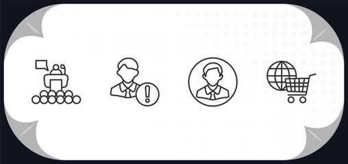 Poster - outline icons set - social media marketing concept. conference, user warning, user avatar, ecommerce.