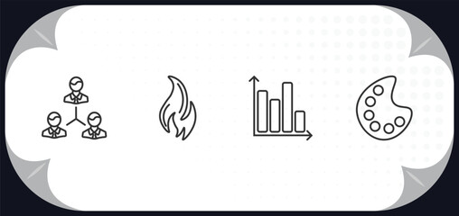 Poster - outline icons set - social media marketing concept. coordinating people, trending, stadistics, color.