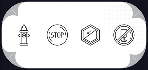 Poster - outline icons set - signs concept. hydrant, stop, slope, no drinks.