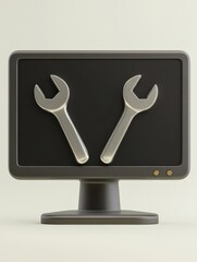 Leinwandbilder - Computer repair icon with wrench and nut overlay showcasing services and maintenance
