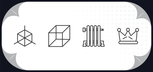 Poster - outline icons set - shapes concept. cube geometrical, cube, radiators, royalties.