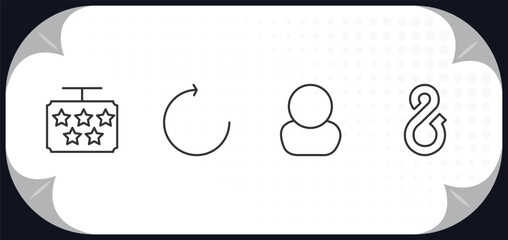 Poster - outline icons set - shapes concept. 5 stars, rotate circle, character, .