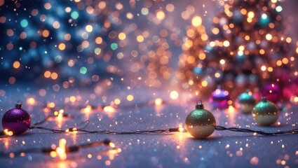 Poster - Christmas bokeh abstract backdrop featuring sparkling lights.