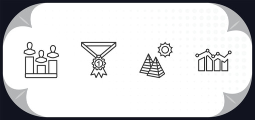 Poster - outline icons set - seo and web concept. polling, winner medal, two pyramids, data graphic.