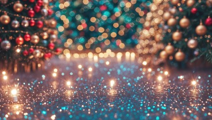 Poster - Christmas bokeh abstract backdrop featuring sparkling lights.